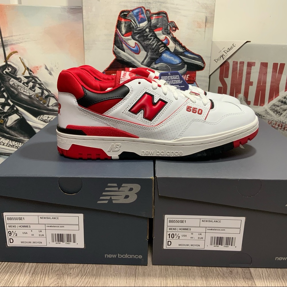 New Balance 550 / White & Red / BB550SE1 / Men’s Size 10.5
